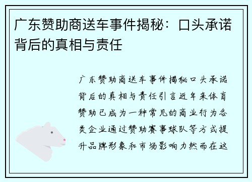 广东赞助商送车事件揭秘：口头承诺背后的真相与责任