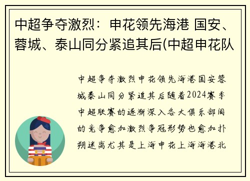 中超争夺激烈：申花领先海港 国安、蓉城、泰山同分紧追其后(中超申花队)