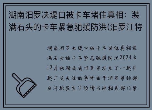 湖南汨罗决堤口被卡车堵住真相：装满石头的卡车紧急驰援防洪(汨罗江特大桥)